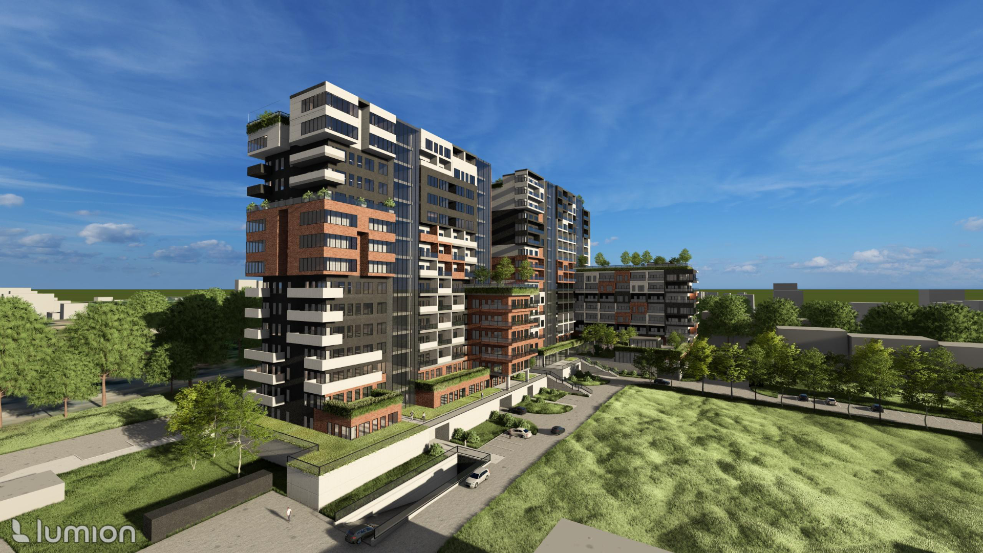 Widok dzienny od strony szkoły (parku)